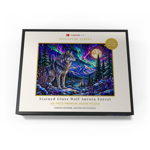 Stained Glass Wolf Aurora Forest 300 Jigsaw Puzzle box view3