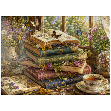 puzzleplate Vintage Wildflower Book Stack 1000 Jigsaw Puzzle