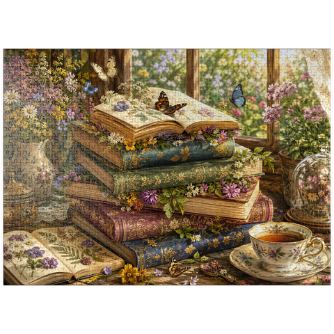 puzzleplate Vintage Wildflower Book Stack 1000 Jigsaw Puzzle