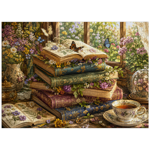 puzzleplate Vintage Wildflower Book Stack 300 Jigsaw Puzzle