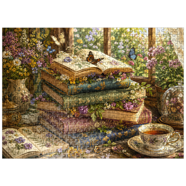 puzzleplate Vintage Wildflower Book Stack 500 Jigsaw Puzzle
