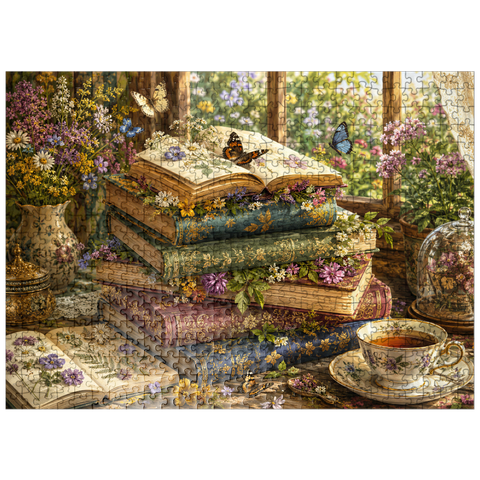 puzzleplate Vintage Wildflower Book Stack 500 Jigsaw Puzzle