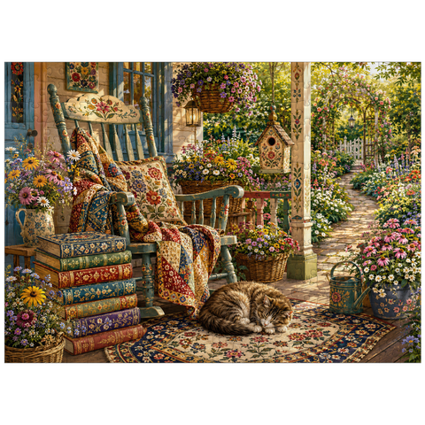 puzzleplate Wildflower Cottage Book Porch 300 Jigsaw Puzzle