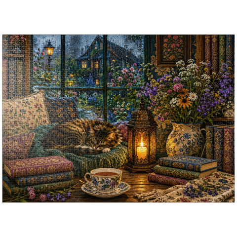 puzzleplate Wildflower Book Nook Rainy Day 1000 Jigsaw Puzzle