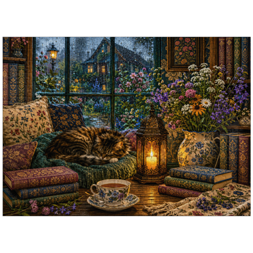 puzzleplate Wildflower Book Nook Rainy Day 300 Jigsaw Puzzle