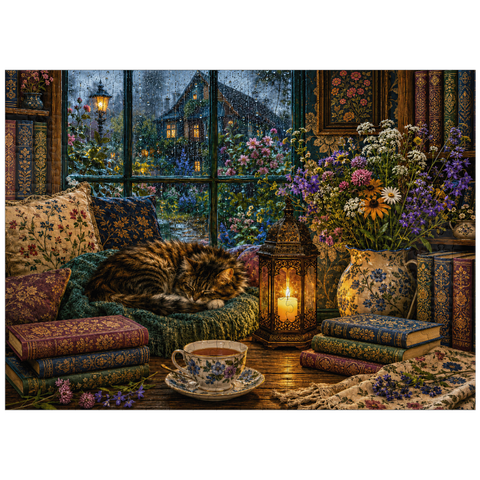 puzzleplate Wildflower Book Nook Rainy Day 300 Jigsaw Puzzle