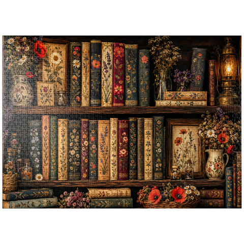 puzzleplate Vintage Literary Wildflower Shelf 1000 Jigsaw Puzzle