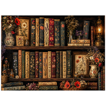 puzzleplate Vintage Literary Wildflower Shelf 300 Jigsaw Puzzle