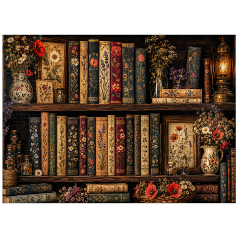 puzzleplate Vintage Literary Wildflower Shelf 300 Jigsaw Puzzle