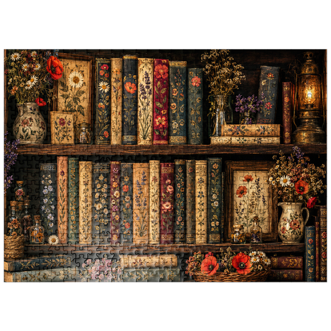 puzzleplate Vintage Literary Wildflower Shelf 500 Jigsaw Puzzle