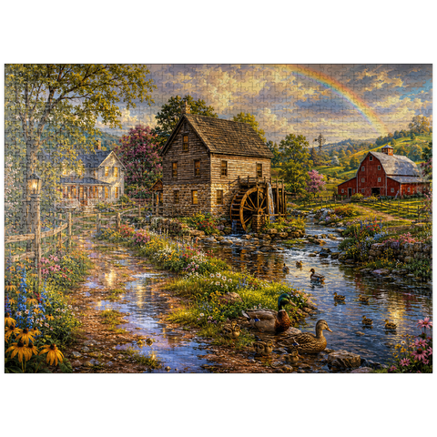 puzzleplate Vintage Farmhouse Mill After the Rain 1000 Jigsaw Puzzle