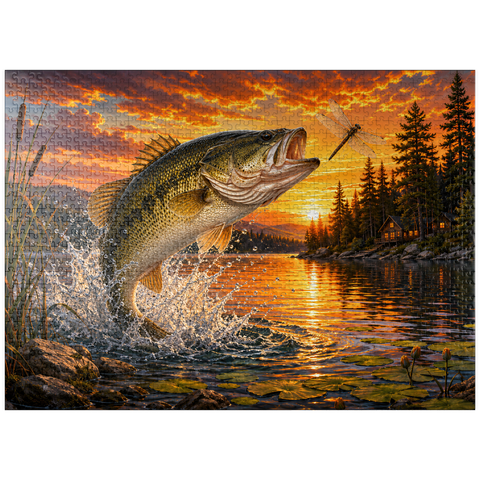 puzzleplate Sunset Bass Fishing Splash 1000 Jigsaw Puzzle