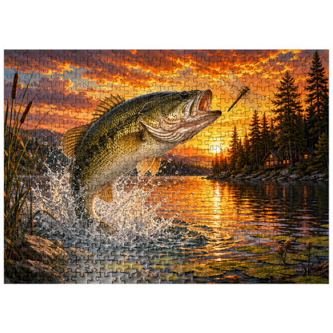 puzzleplate Sunset Bass Fishing Splash 500 Jigsaw Puzzle