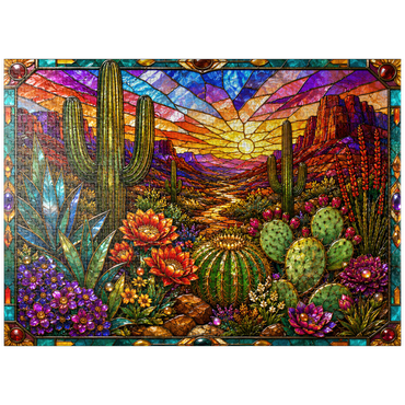 puzzleplate Stained Glass Cactus Desert Bloom 1000 Jigsaw Puzzle