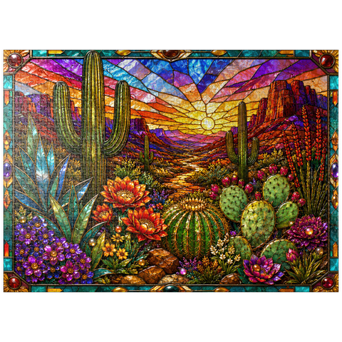 puzzleplate Stained Glass Cactus Desert Bloom 1000 Jigsaw Puzzle