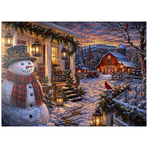 puzzleplate Snowman Farmhouse Lantern Night 1000 Jigsaw Puzzle