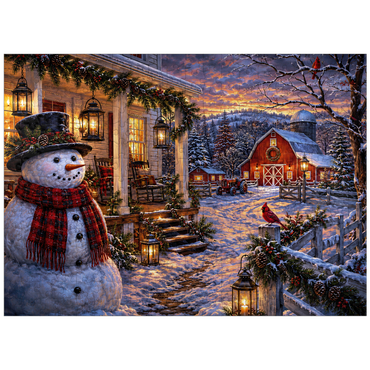 puzzleplate Snowman Farmhouse Lantern Night 300 Jigsaw Puzzle