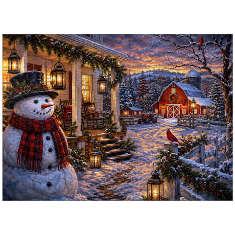 puzzleplate Snowman Farmhouse Lantern Night 300 Jigsaw Puzzle