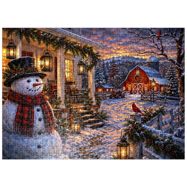 puzzleplate Snowman Farmhouse Lantern Night 500 Jigsaw Puzzle