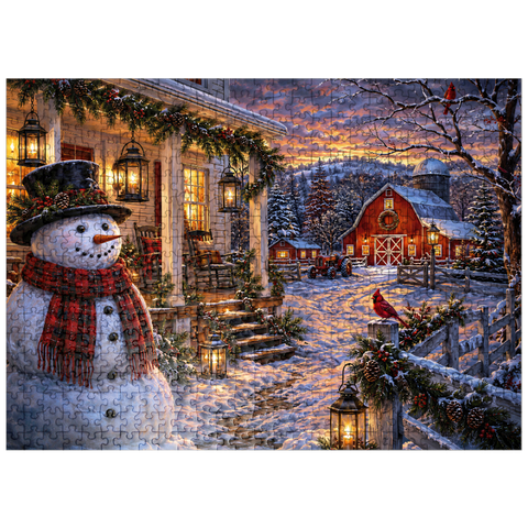 puzzleplate Snowman Farmhouse Lantern Night 500 Jigsaw Puzzle