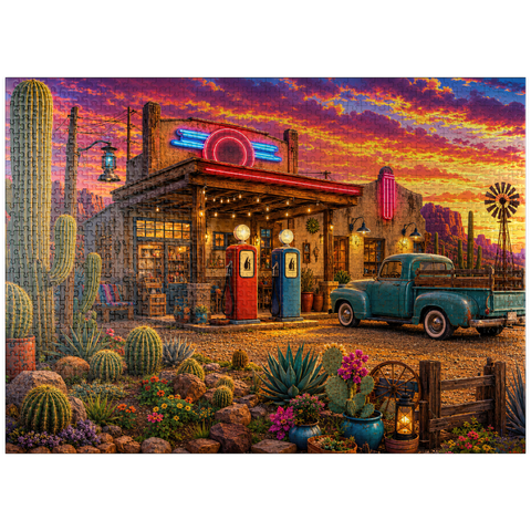 puzzleplate Old Filling Station Cactus Garden 1000 Jigsaw Puzzle