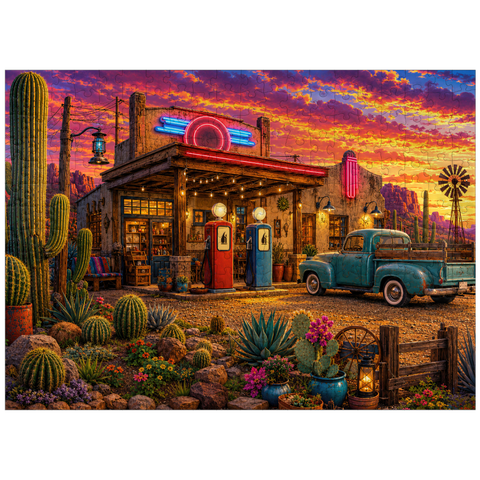 puzzleplate Old Filling Station Cactus Garden 300 Jigsaw Puzzle