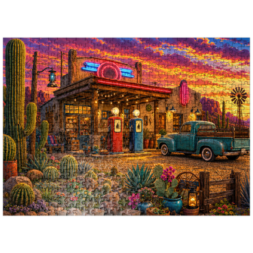 puzzleplate Old Filling Station Cactus Garden 500 Jigsaw Puzzle