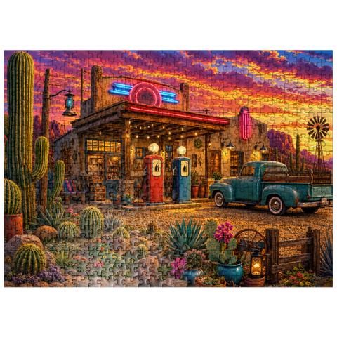 puzzleplate Old Filling Station Cactus Garden 500 Jigsaw Puzzle