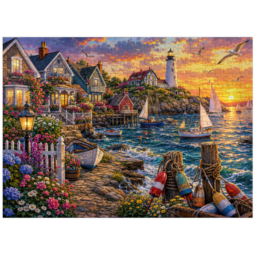 puzzleplate New England Lighthouse Flower Harbor 300 Jigsaw Puzzle