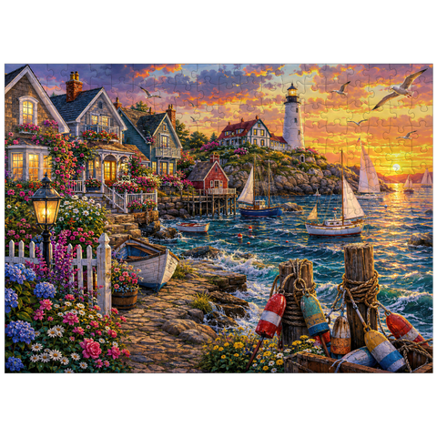 puzzleplate New England Lighthouse Flower Harbor 300 Jigsaw Puzzle