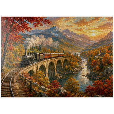 puzzleplate Mountain Train Through Autumn Valley 1000 Jigsaw Puzzle