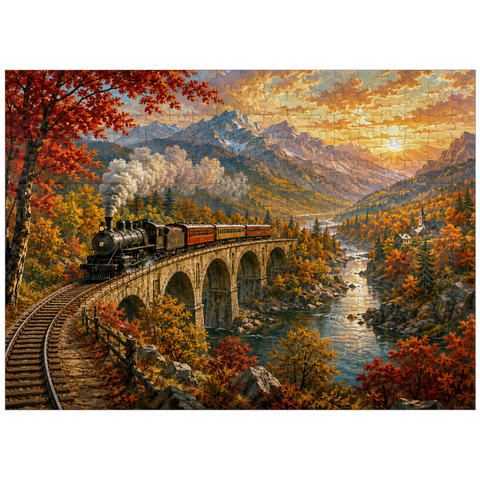puzzleplate Mountain Train Through Autumn Valley 300 Jigsaw Puzzle