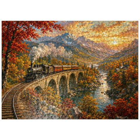 puzzleplate Mountain Train Through Autumn Valley 500 Jigsaw Puzzle