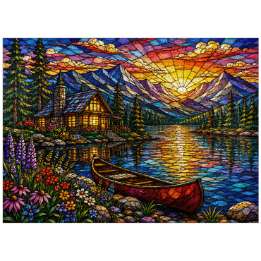 puzzleplate Mosaic Mountain Cabin Lake 300 Jigsaw Puzzle