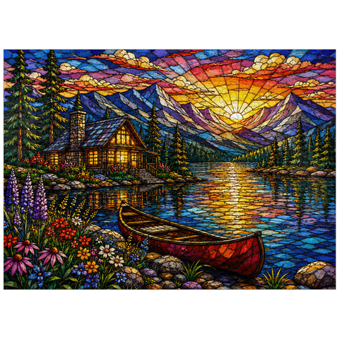 puzzleplate Mosaic Mountain Cabin Lake 300 Jigsaw Puzzle