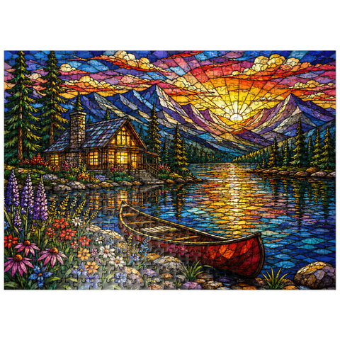 puzzleplate Mosaic Mountain Cabin Lake 500 Jigsaw Puzzle