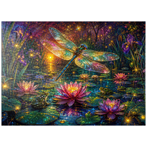 puzzleplate Luminous Glass Dragonfly Lily Pond 1000 Jigsaw Puzzle