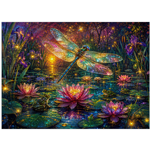 puzzleplate Luminous Glass Dragonfly Lily Pond 300 Jigsaw Puzzle