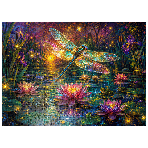 puzzleplate Luminous Glass Dragonfly Lily Pond 500 Jigsaw Puzzle