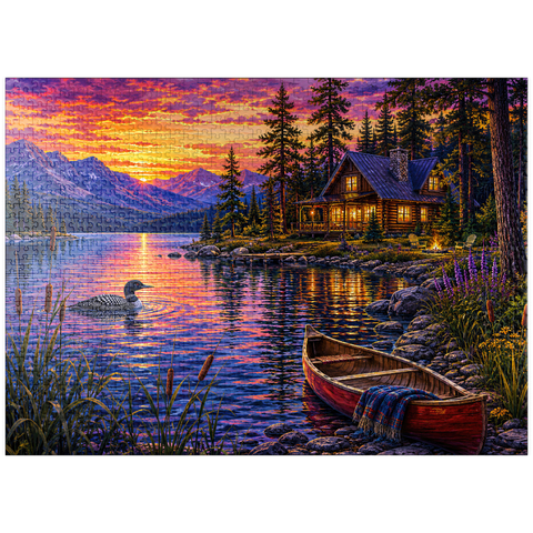 puzzleplate Loon Lake Twilight Cabin 1000 Jigsaw Puzzle