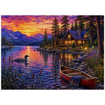 puzzleplate Loon Lake Twilight Cabin 300 Jigsaw Puzzle