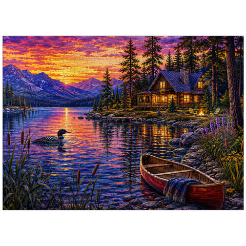 puzzleplate Loon Lake Twilight Cabin 300 Jigsaw Puzzle