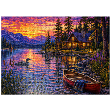 puzzleplate Loon Lake Twilight Cabin 500 Jigsaw Puzzle