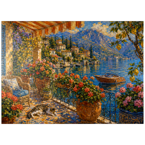 puzzleplate Lake Como Flower Balcony Painting 1000 Jigsaw Puzzle