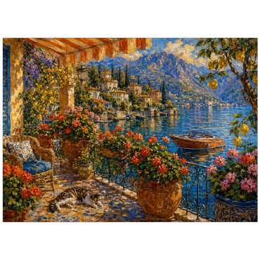 puzzleplate Lake Como Flower Balcony Painting 300 Jigsaw Puzzle