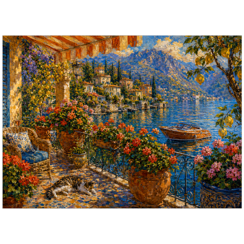 puzzleplate Lake Como Flower Balcony Painting 300 Jigsaw Puzzle