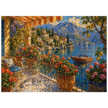 puzzleplate Lake Como Flower Balcony Painting 500 Jigsaw Puzzle