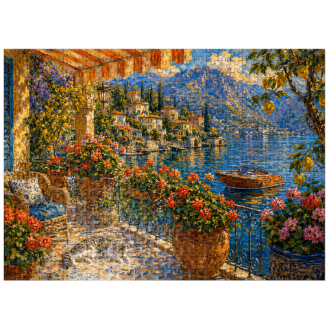 puzzleplate Lake Como Flower Balcony Painting 500 Jigsaw Puzzle