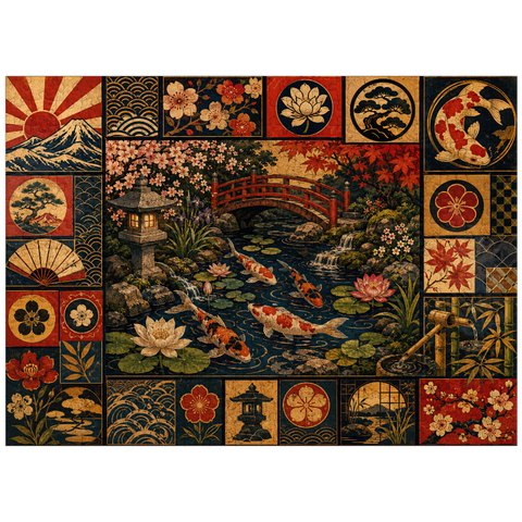 puzzleplate Koi Pond Garden Poster Collage 300 Jigsaw Puzzle