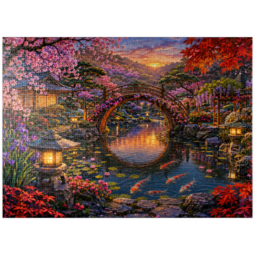 puzzleplate Japanese Garden Moon Bridge Bloom 1000 Jigsaw Puzzle